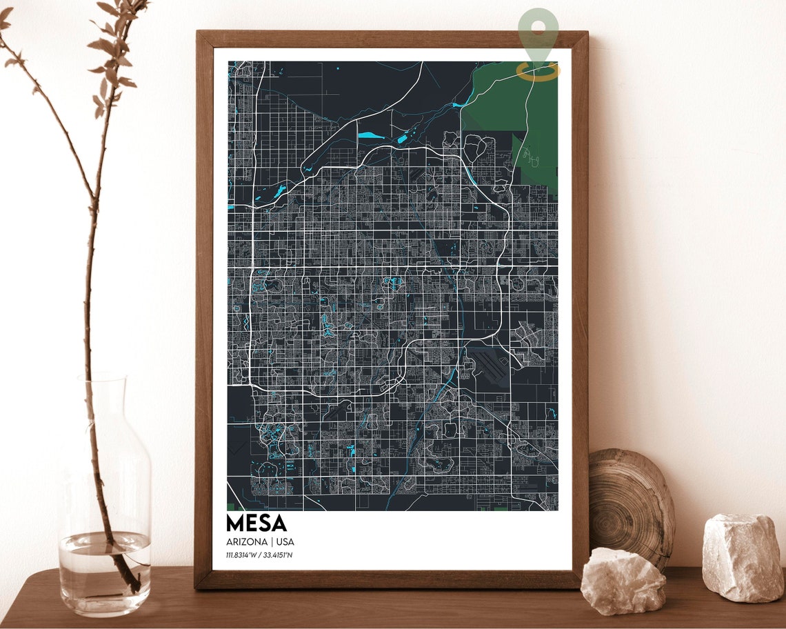 Mesa Arizona Teal Grid Street Map Desert City Modern Art Poster - Image 3
