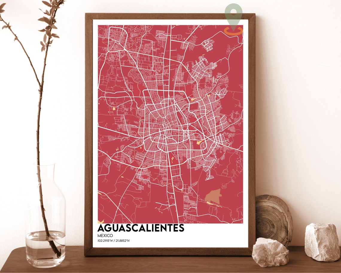 Aguascalientes Mexico Dark Modern Urban City Map Wall Decor Poster - Image 4