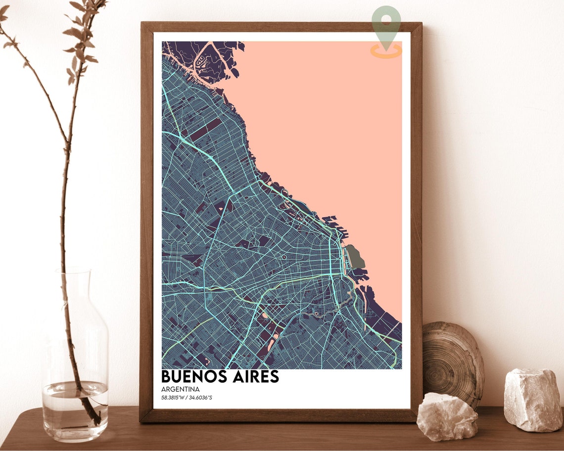 Buenos Aires Argentina City Map Art Poster Navy Yellow Modern Decor - Image 3