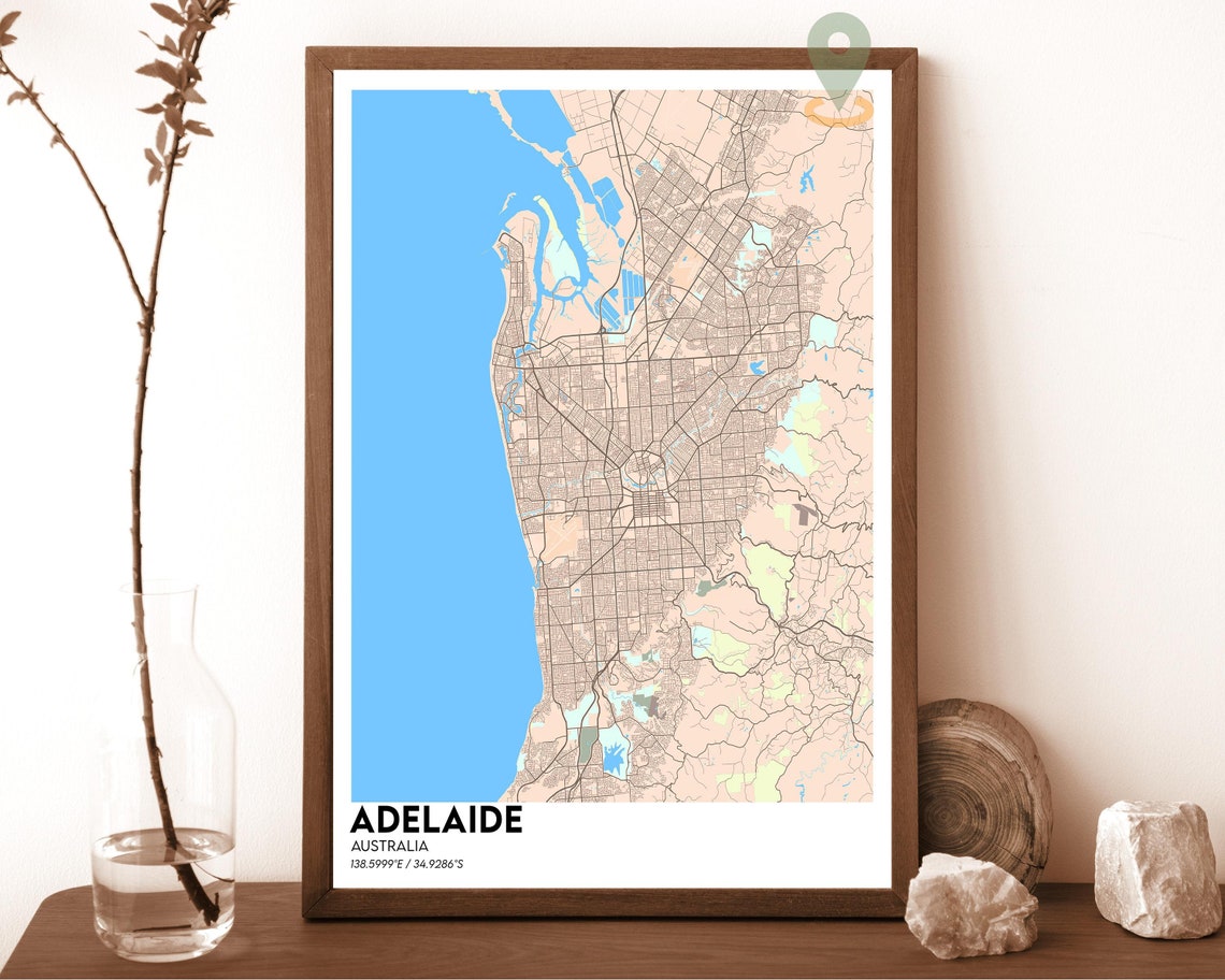 Adelaide Australia Dark City Map Burnt Orange Gulf Coast Poster - Image 4