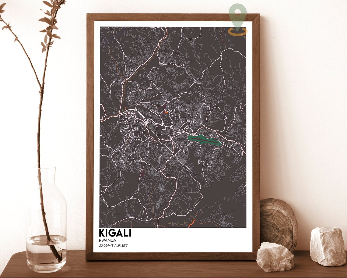 Kigali Rwanda City Street Map Minimalist Dark Urban Geography Art Poster - Image 4