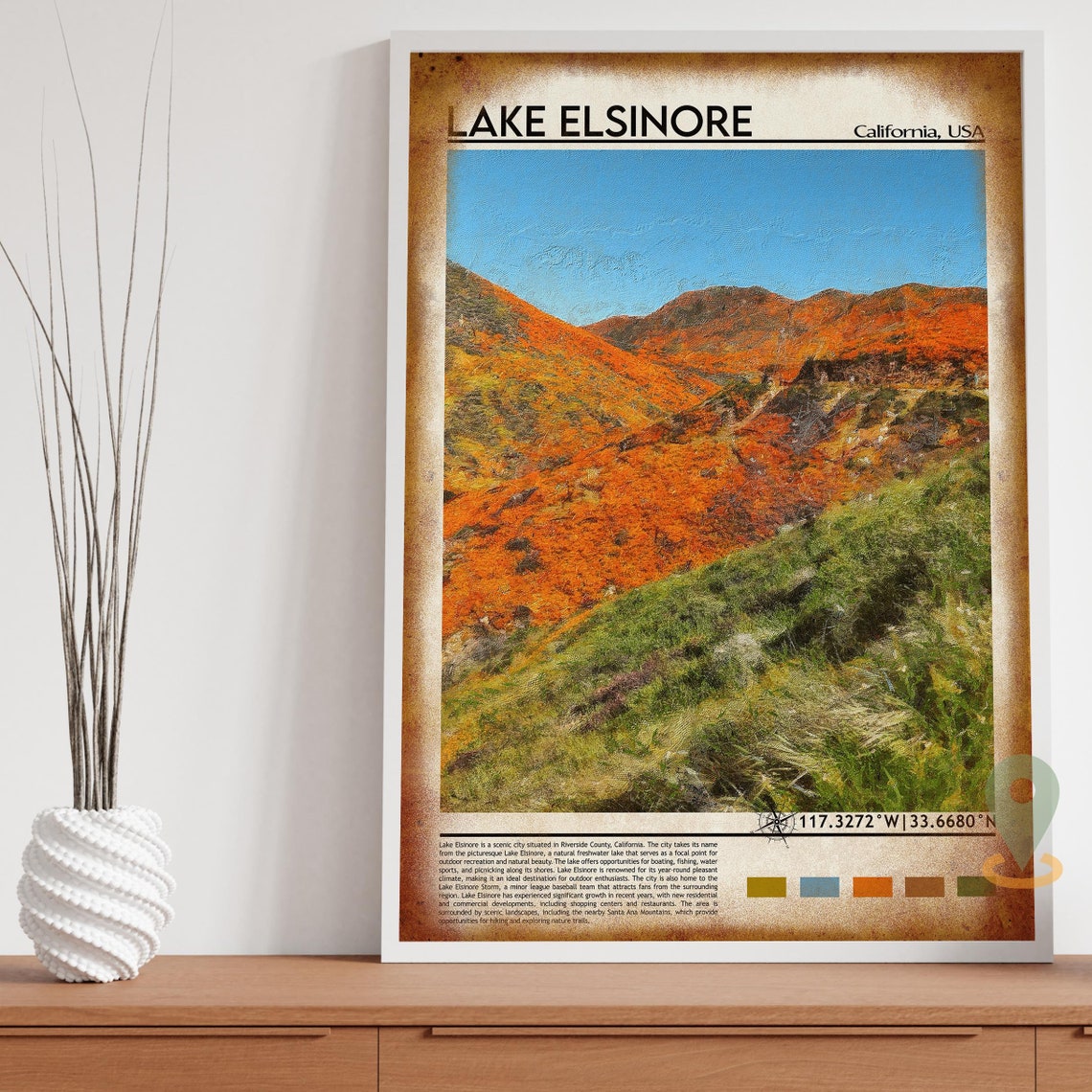 Lake Elsinore Print Lake Elsinore Poster Lake Elsinore Wall Art Lake Elsinore Travel Print Lake Elsinore Art Print Lake Elsinore Art - Image 4