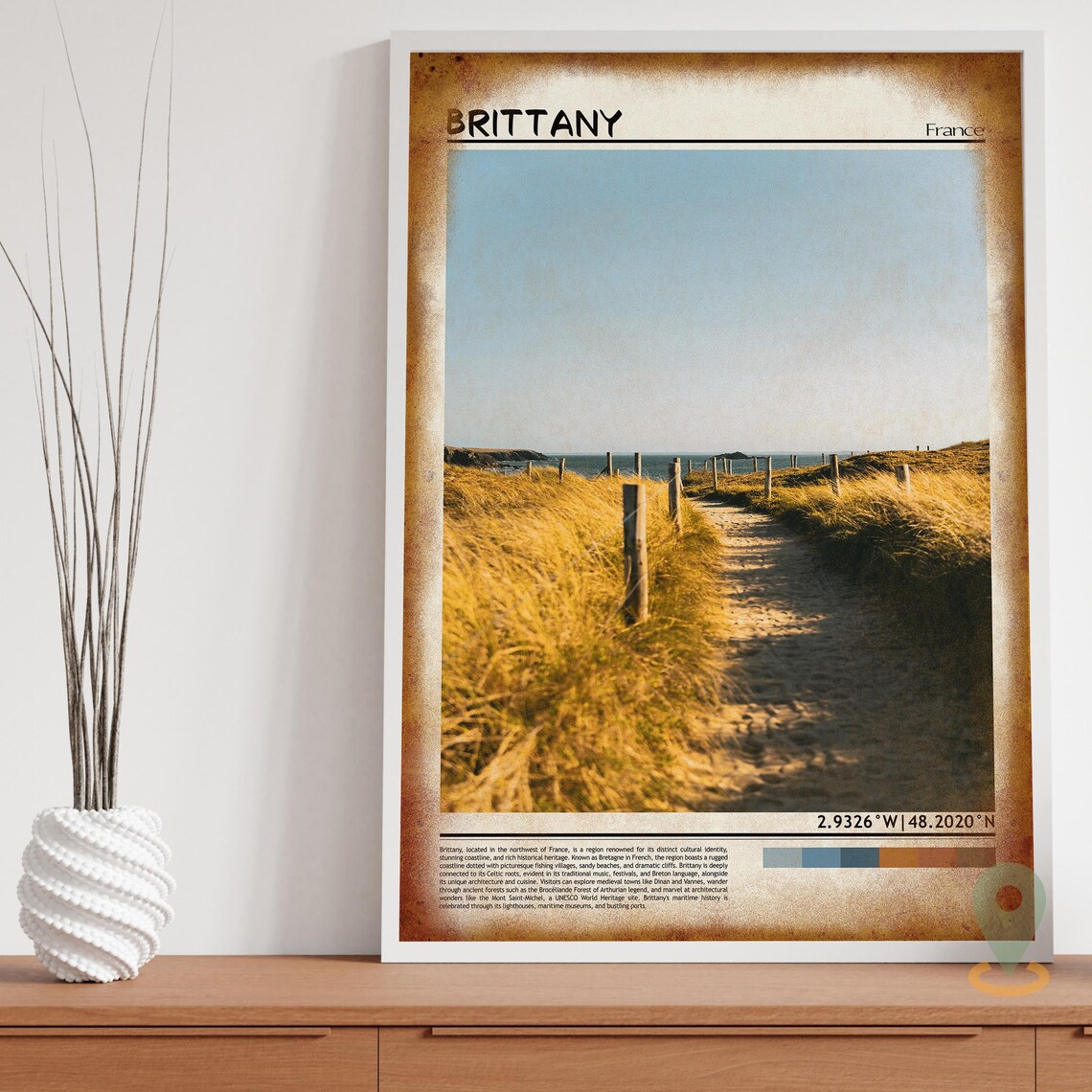 Brittany France Golden Dune Path to the Sea Coastal Photo Poster - Image 3