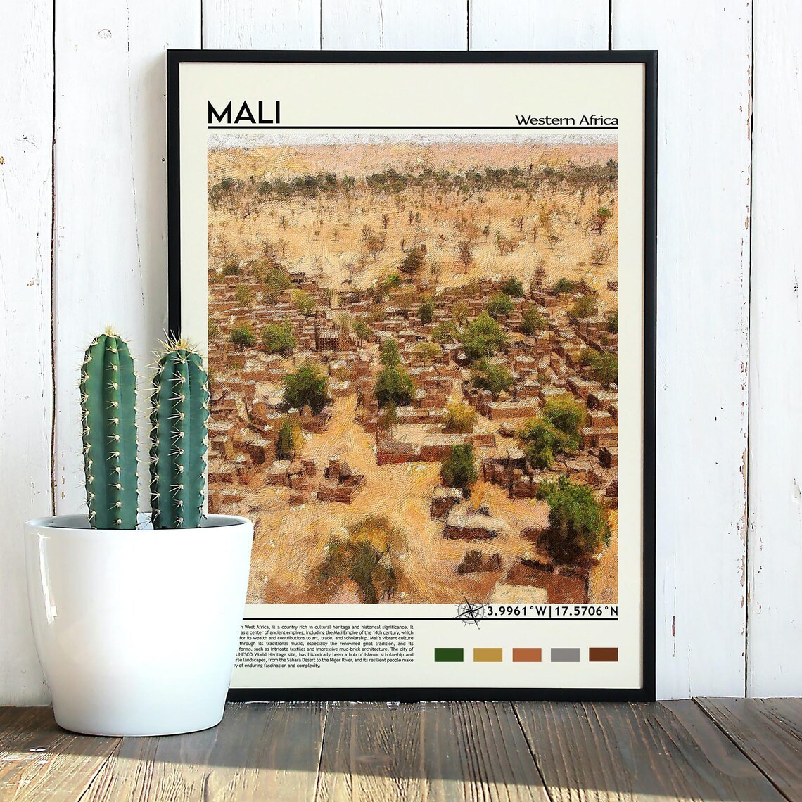 Mali Western Africa Desert Village Aerial View Vintage Poster - Image 2