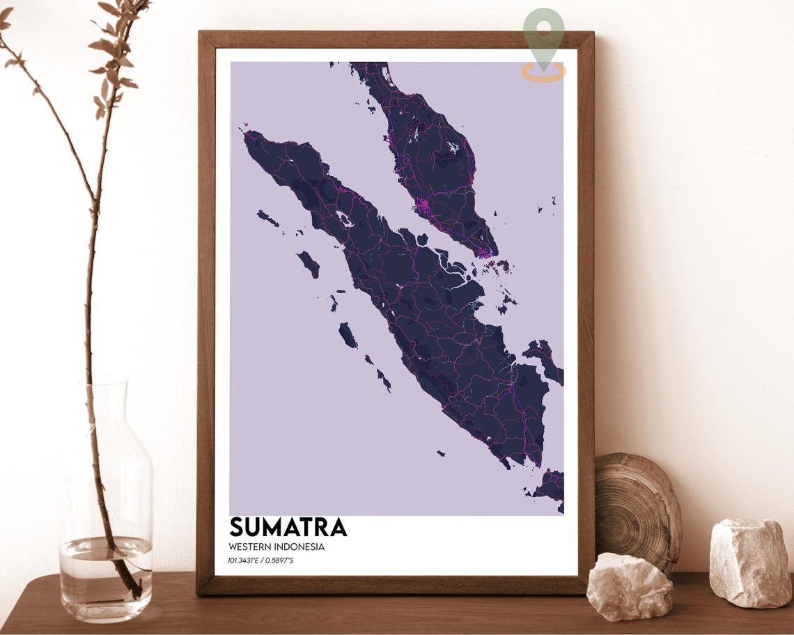 Sumatra Western Indonesia Island Map Poster Red Modern Artwork - Image 2