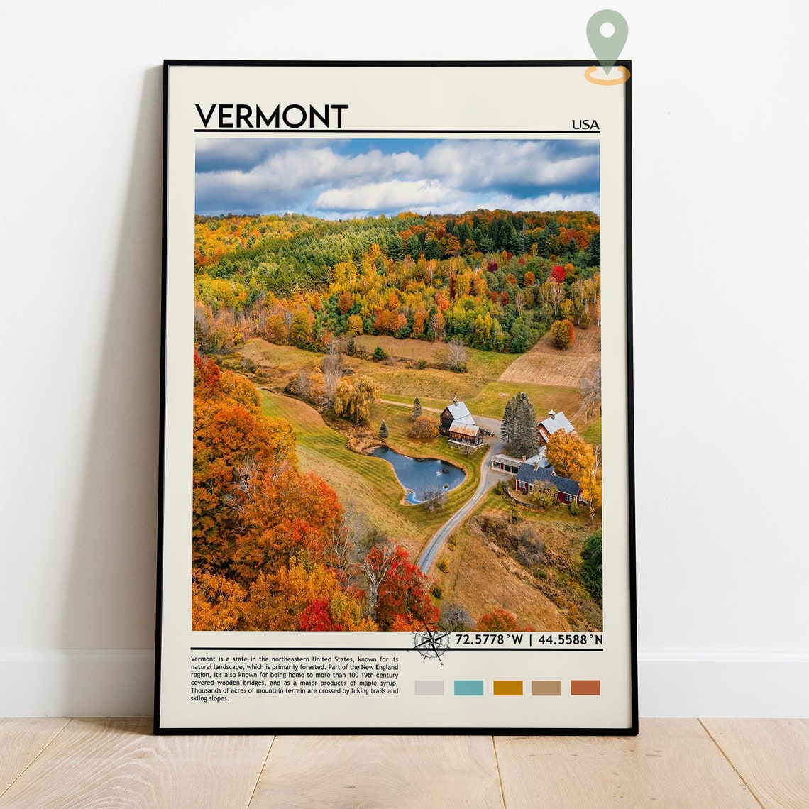 Vermont USA Autumn Fall Foliage Farm Aerial Landscape Travel Print - Image 2
