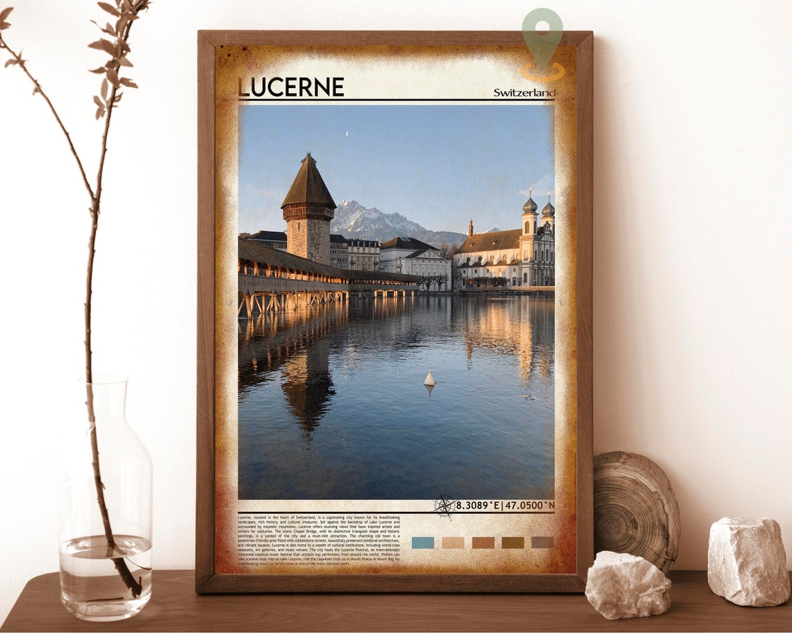 Lucerne Switzerland Historic Chapel Bridge Lake Sunset Poster - Image 6