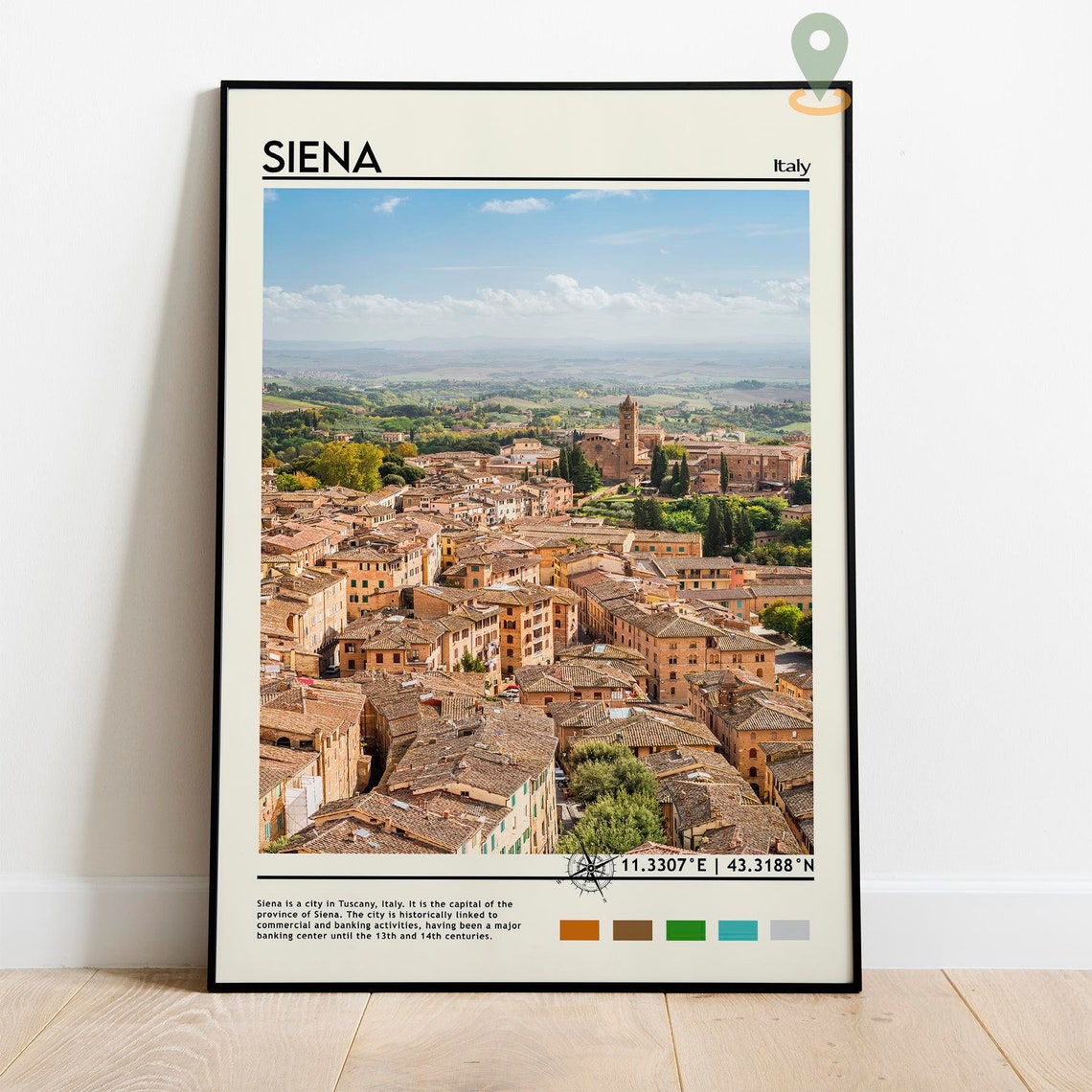 Siena Italy Tuscan Rooftops Medieval Town Skyline Vintage Poster - Image 2