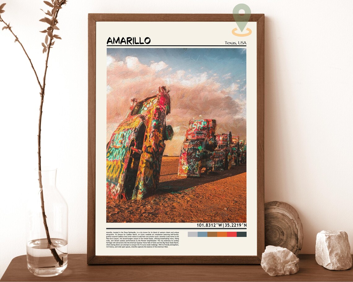 Amarillo Texas Cadillac Ranch Graffiti Cars Vintage Travel Poster