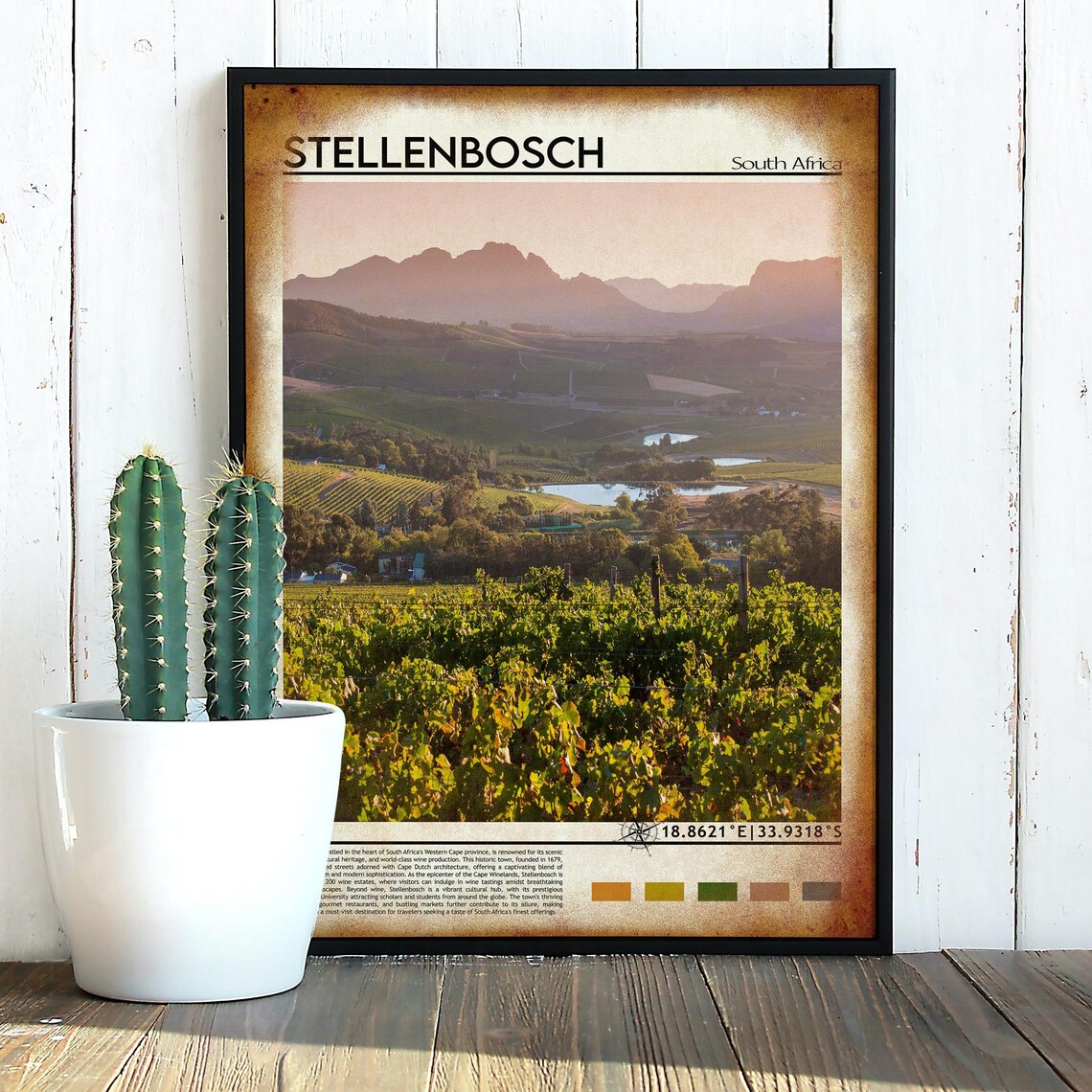 Stellenbosch South Africa Vineyard Sunset Wine Region Travel Poster - Image 4