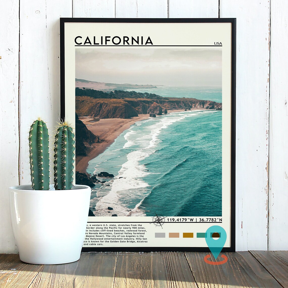 California Big Sur Coast Turquoise Waves Sandy Beach Cliffs Travel Poster - Image 2