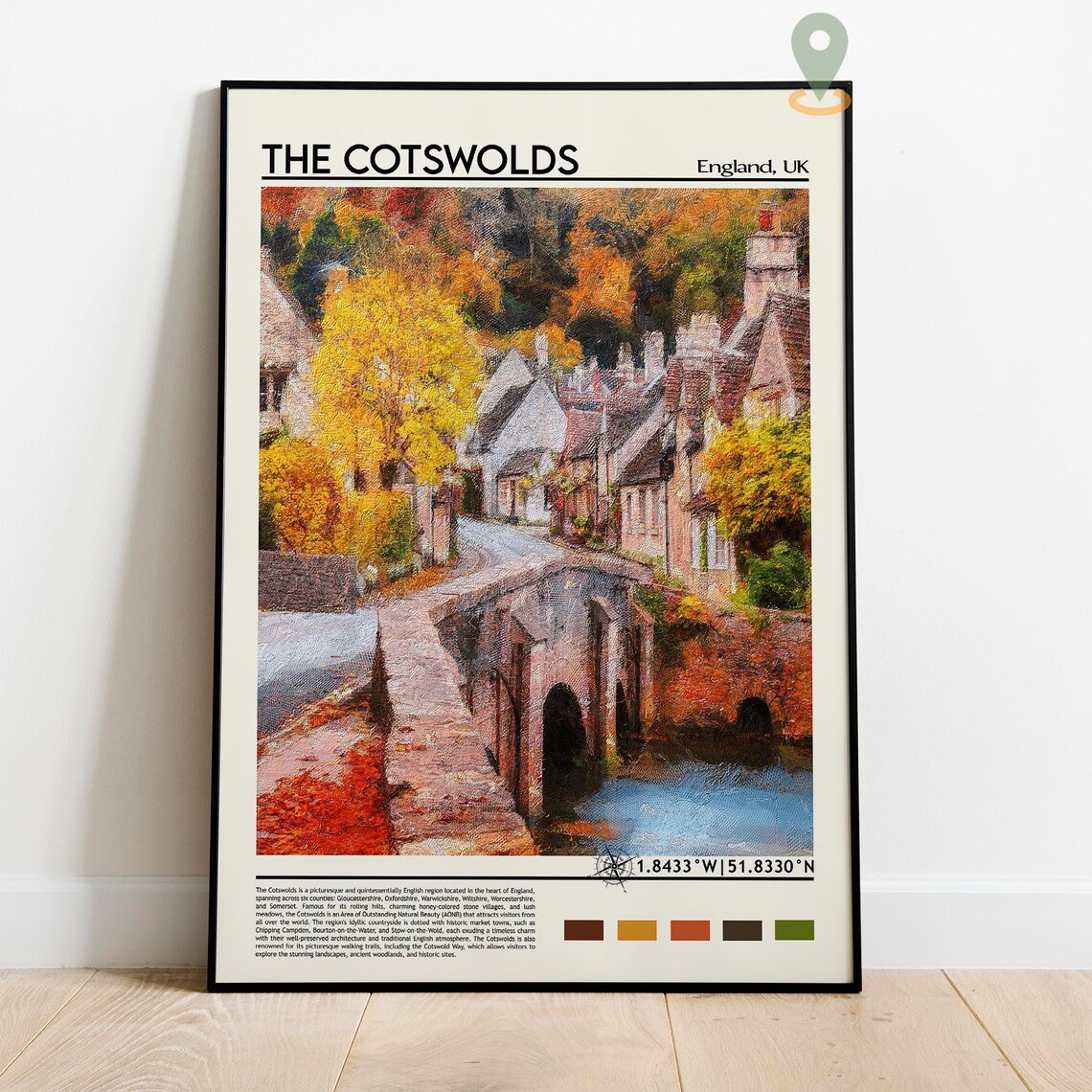 The Cotswolds England Autumn Village Stone Bridge Travel Poster - Image 2