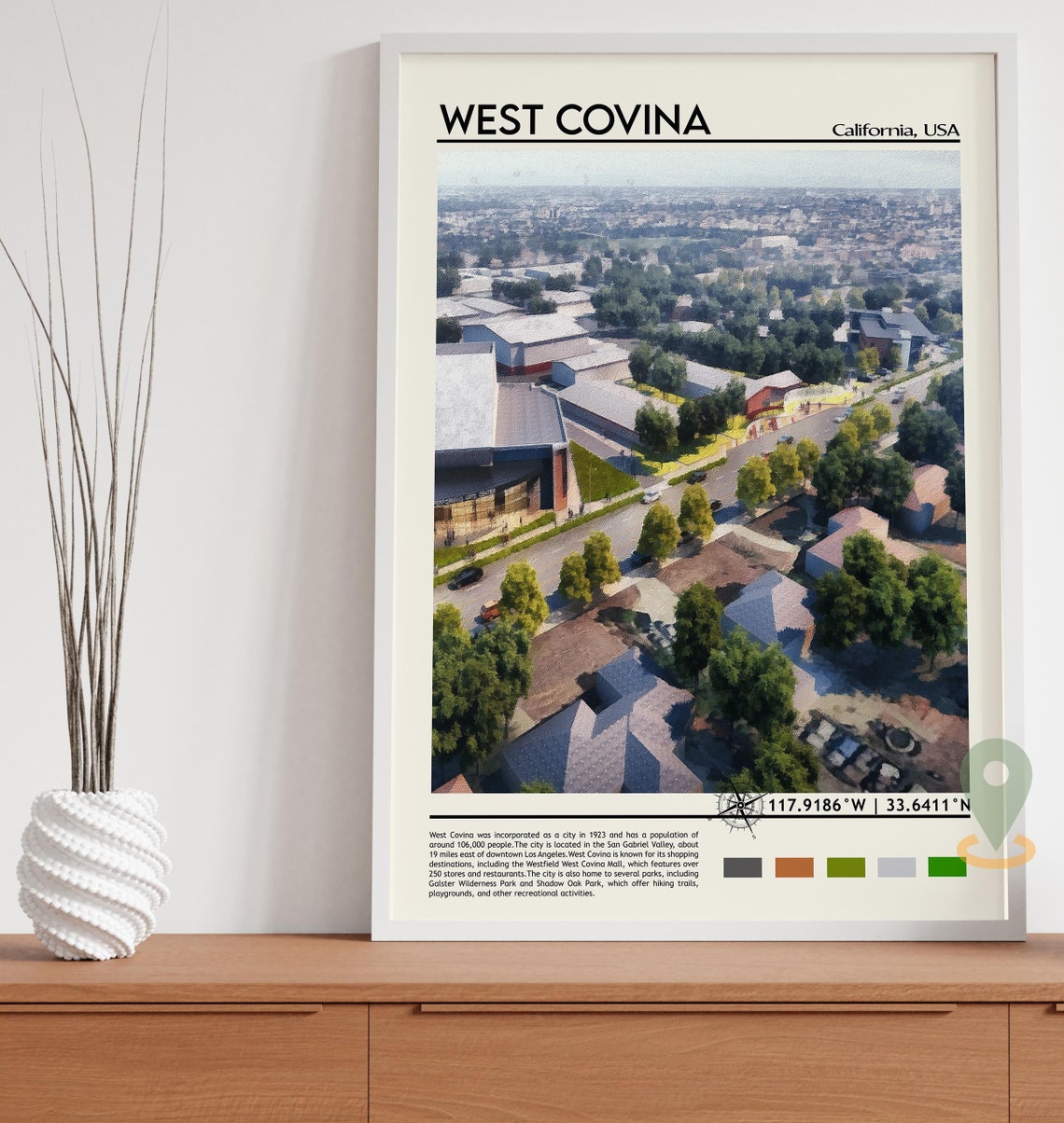 West Covina Print West Covina Poster West Covina Wall Art West Covina Travel West Covina Art Print West Covina Artwork California Art - Image 5