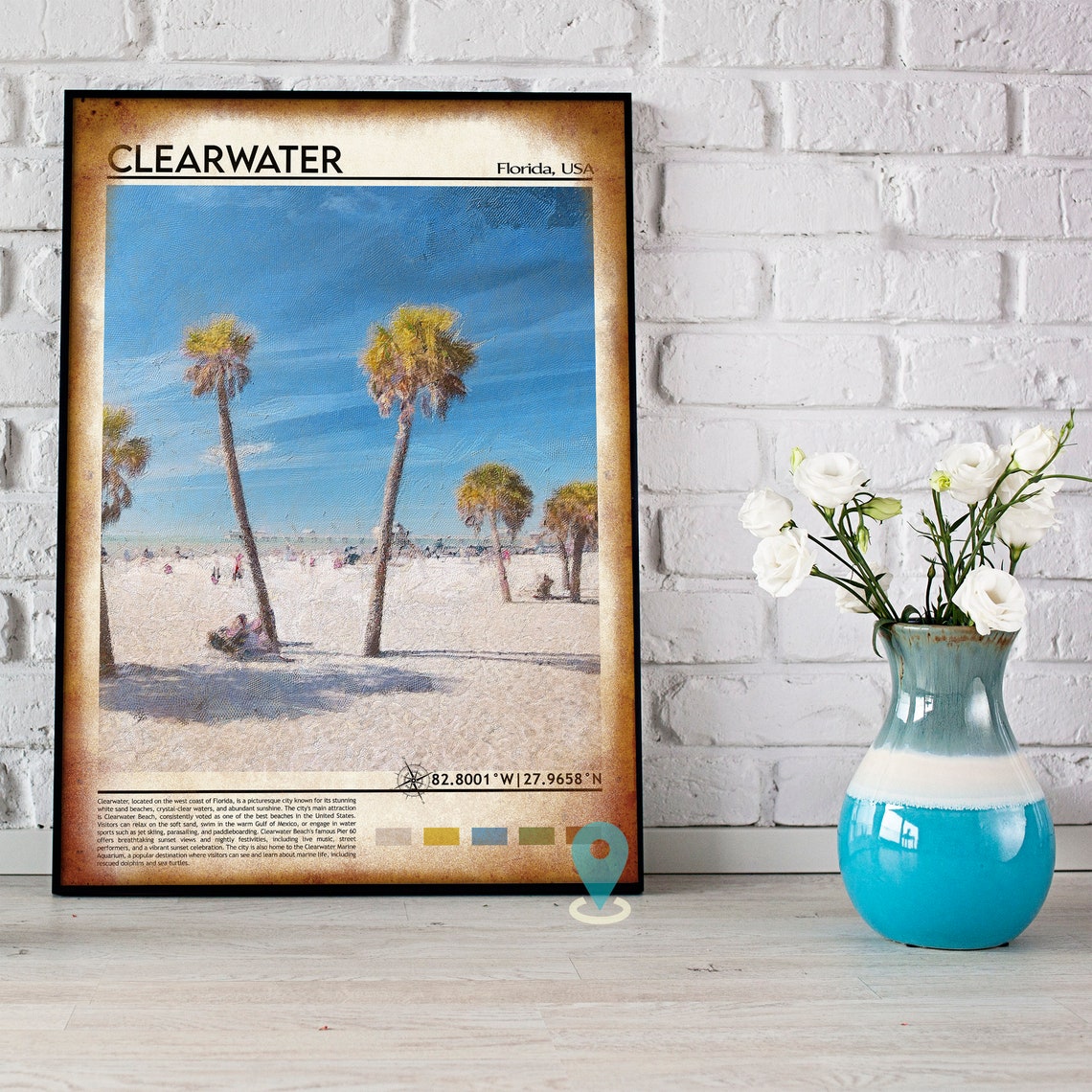 Clearwater Florida White Sand Beach Palm Trees Travel Poster - Image 4