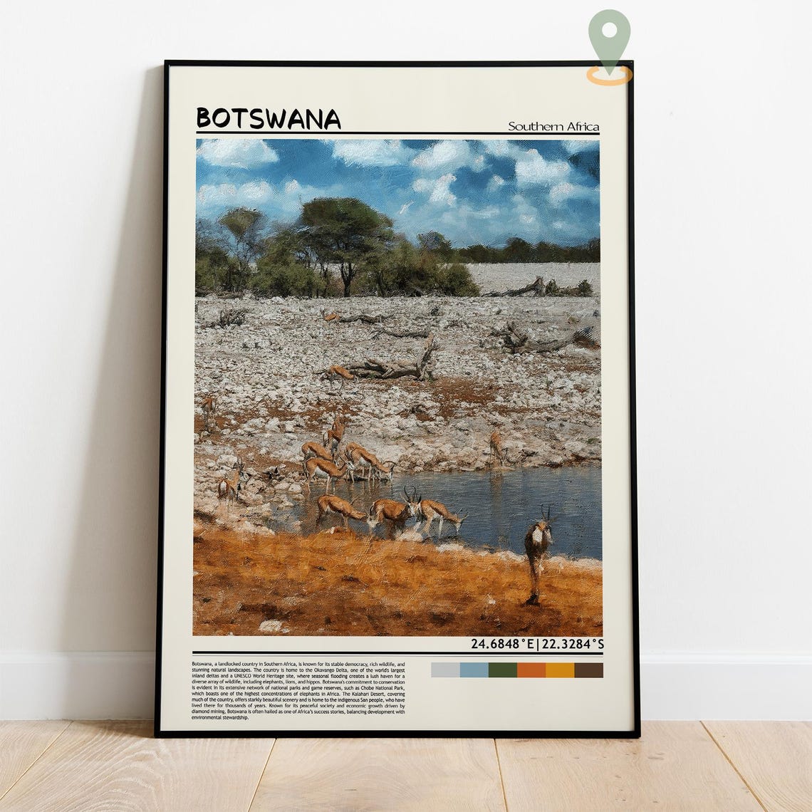 Botswana African Safari Antelope Waterhole Wildlife Art Poster - Image 4
