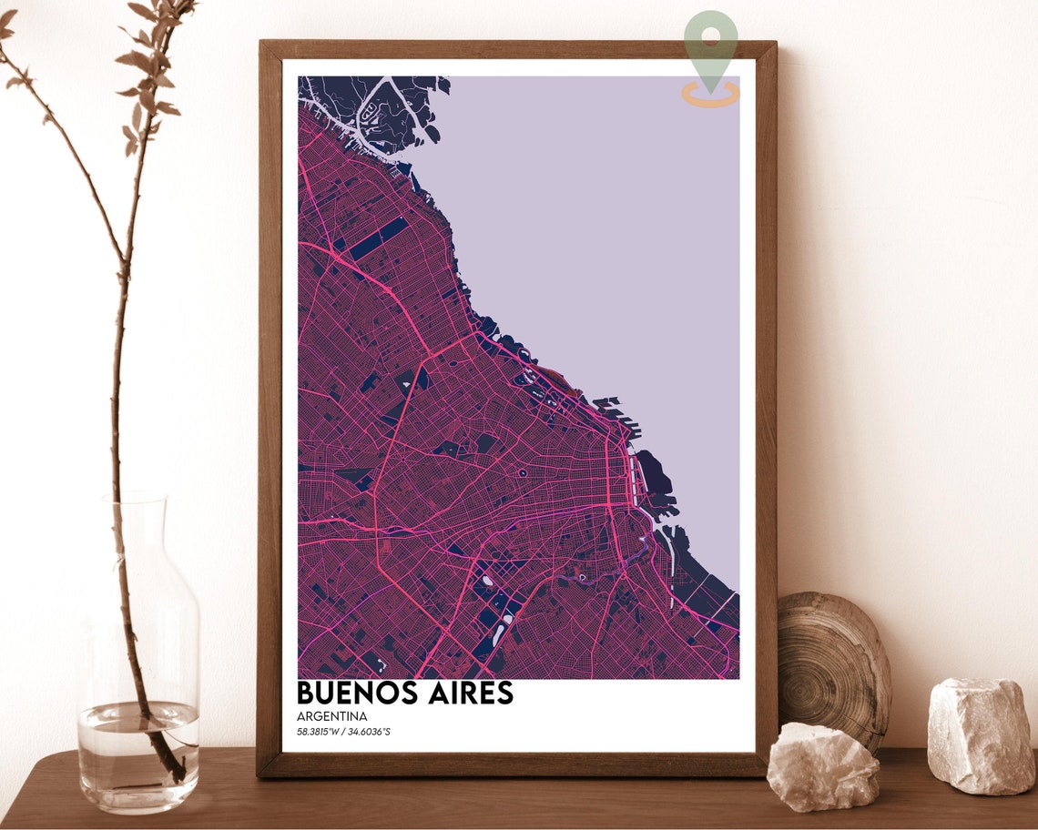Buenos Aires Argentina City Map Art Poster Navy Yellow Modern Decor - Image 2
