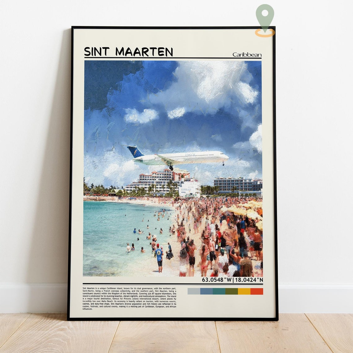 Sint Maarten Caribbean Plane Over Beach Painting Travel Poster - Image 4