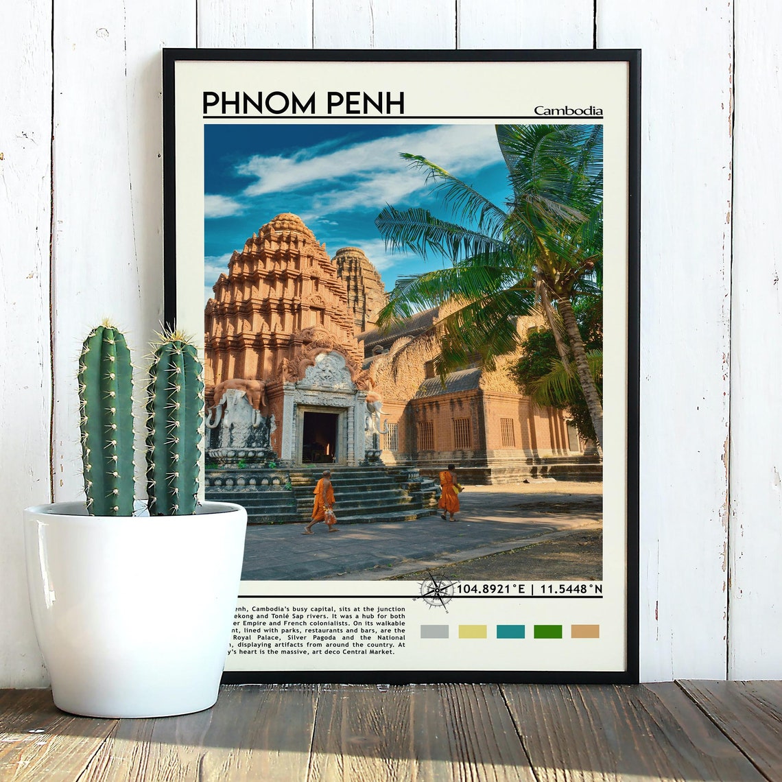 Phnom Penh Cambodia Temple Palm Trees Monks Heritage Travel Poster - Image 3