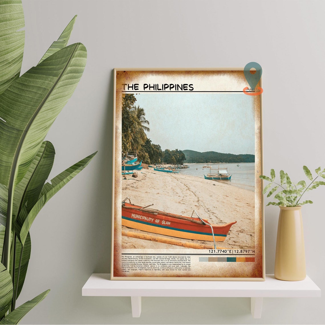 Philippines Glan Beach Colorful Outrigger Boats Shore Scene Poster - Image 5