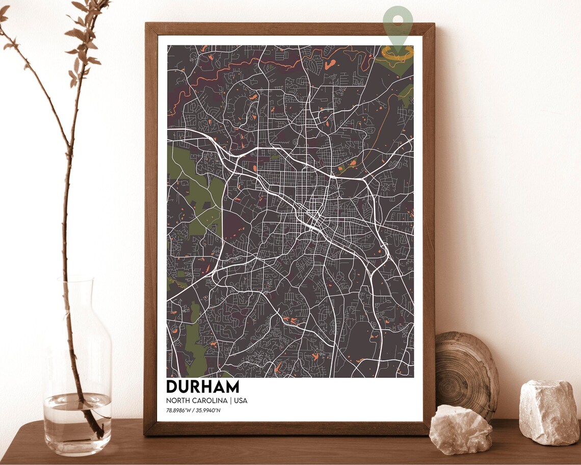 Durham North Carolina City Map Burgundy Street Grid Wall Poster - Image 4