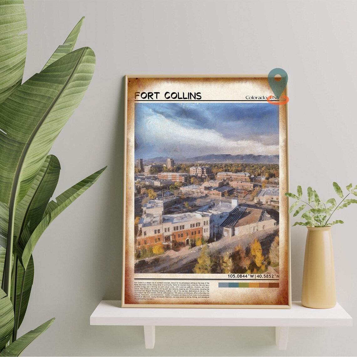 Fort Collins Colorado Rocky Mountain Cityscape Art Travel Poster - Image 5