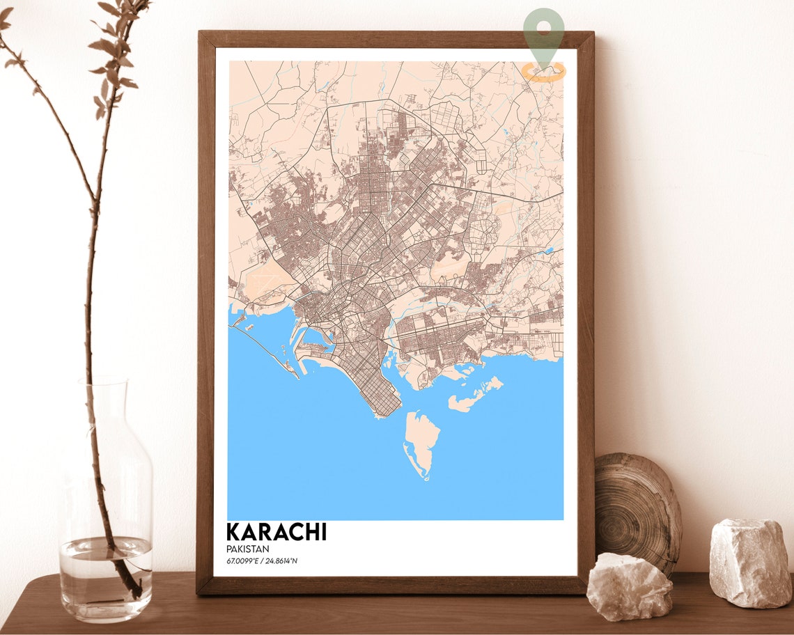 Karachi Pakistan City Map Poster Modern Red Minimalist Design Art - Image 5
