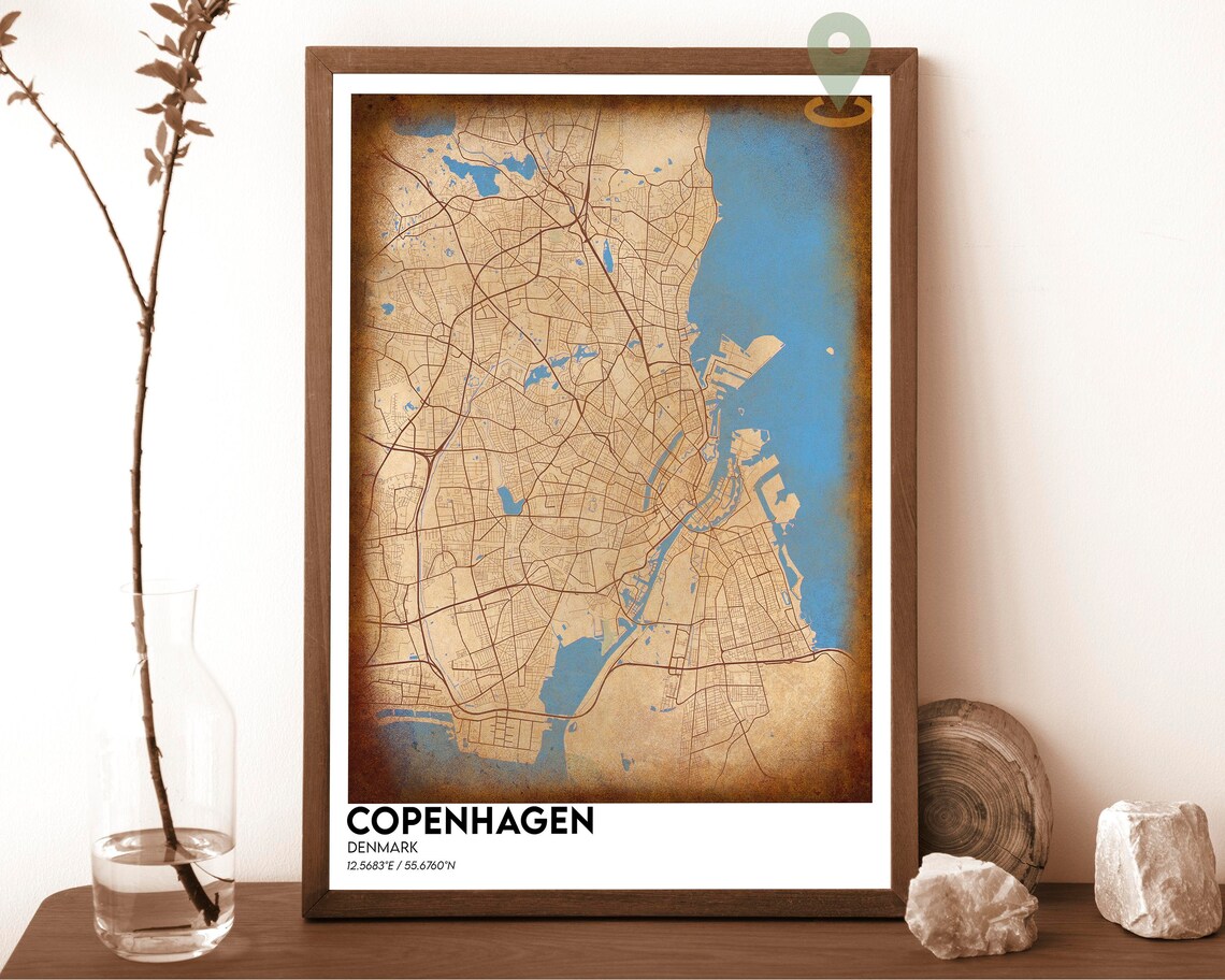 Copenhagen Denmark Street Map Orange Modern Art Print for Scandinavian Homes - Image 3