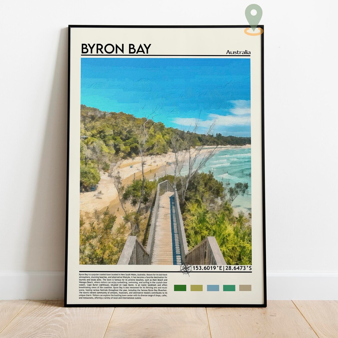 Byron Bay Australia Coastal Boardwalk Beach Surf Travel Poster - Image 2