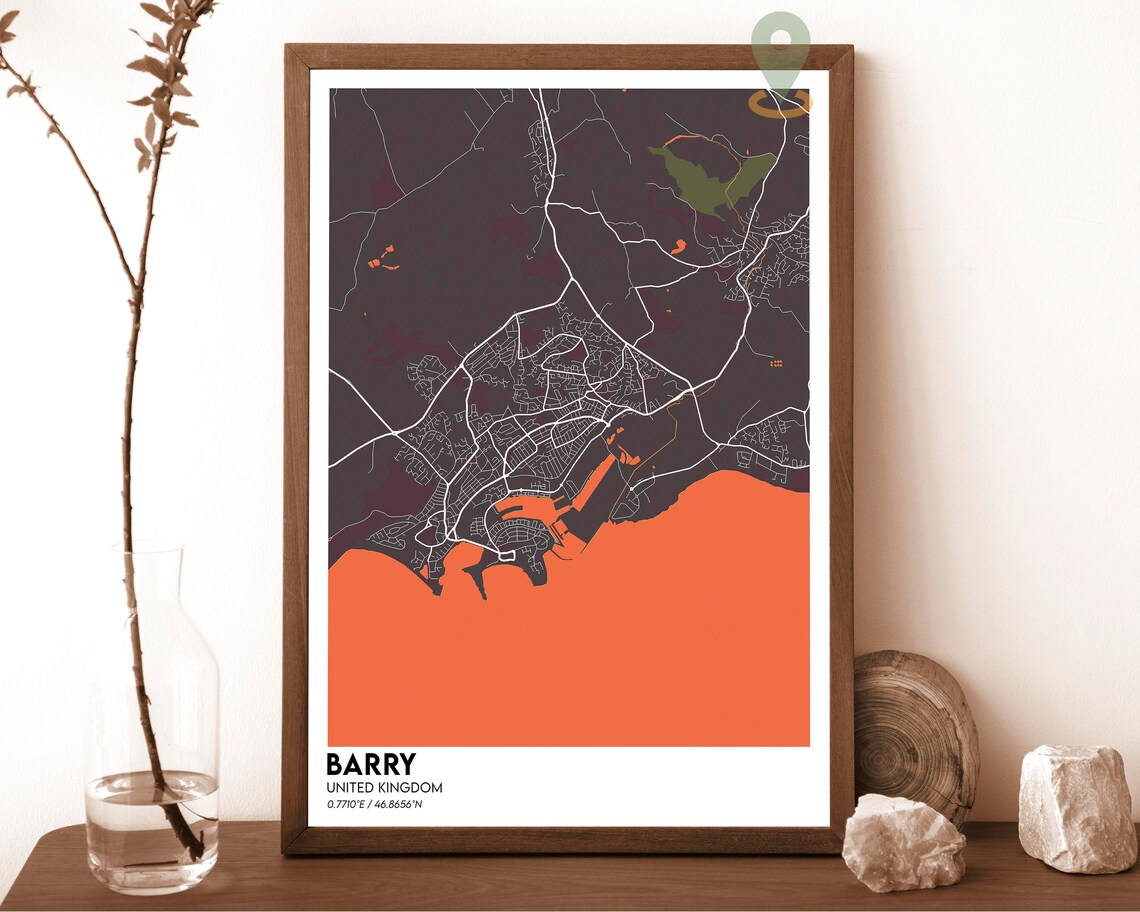 Barry United Kingdom Bold Navy Gold Coastal Street Map Poster - Image 5