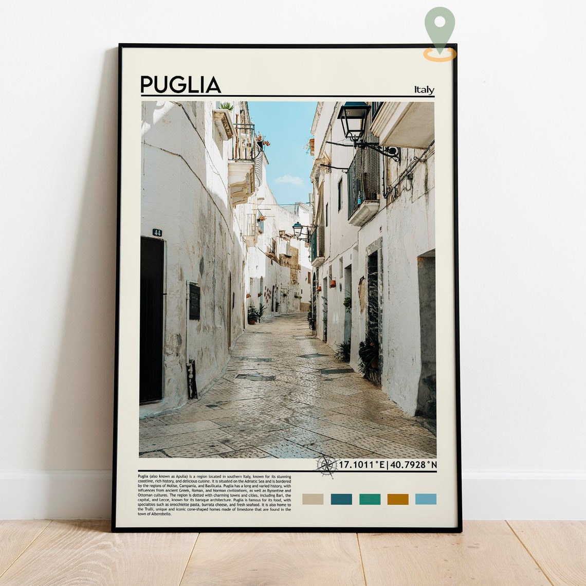 Puglia Italy Whitewashed Old Town Street Sunlit Travel Poster - Image 2