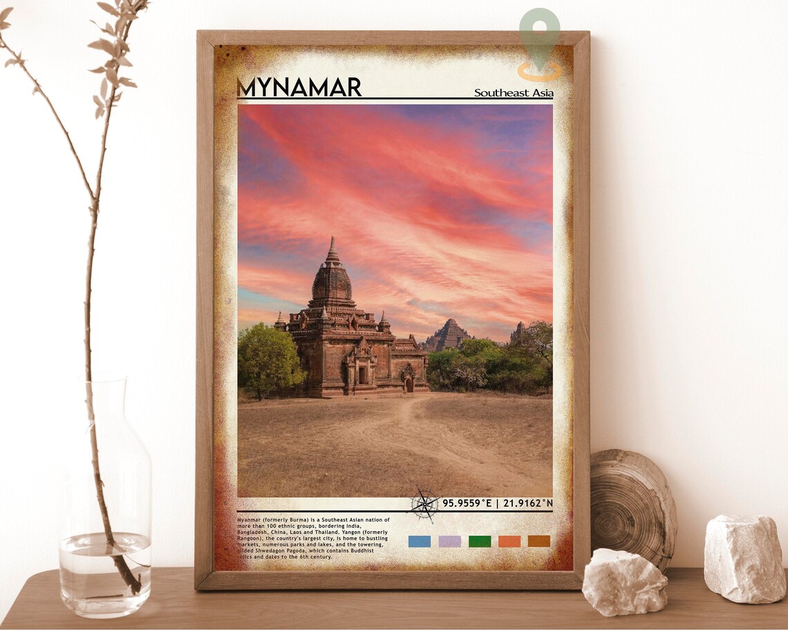 Myanmar Southeast Asia Ancient Bagan Temple Sunset Travel Poster - Image 6