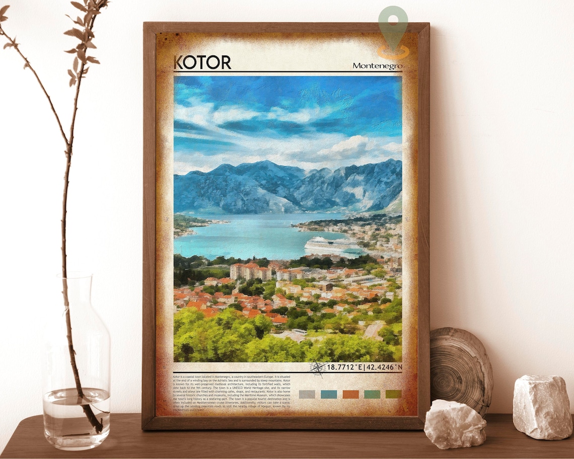 Kotor Montenegro Bay of Kotor Watercolor Travel Poster Mountains - Image 6