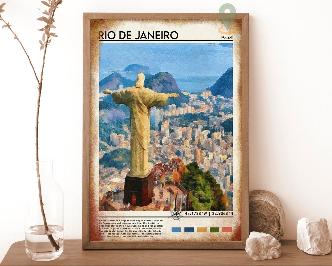 Rio de Janeiro Brazil Christ the Redeemer Painted Travel Poster - Image 6