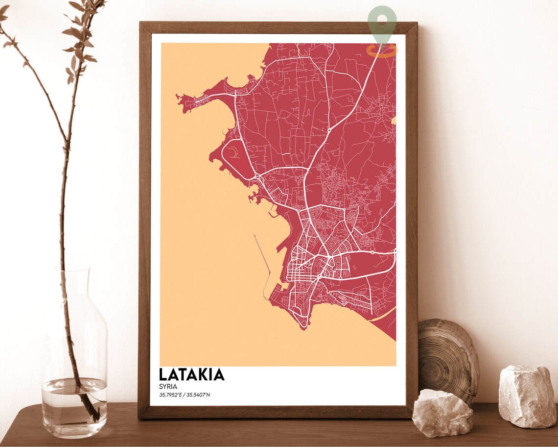 Latakia Syria Navy Yellow Sea Coast Modern Street Map Poster - Image 4