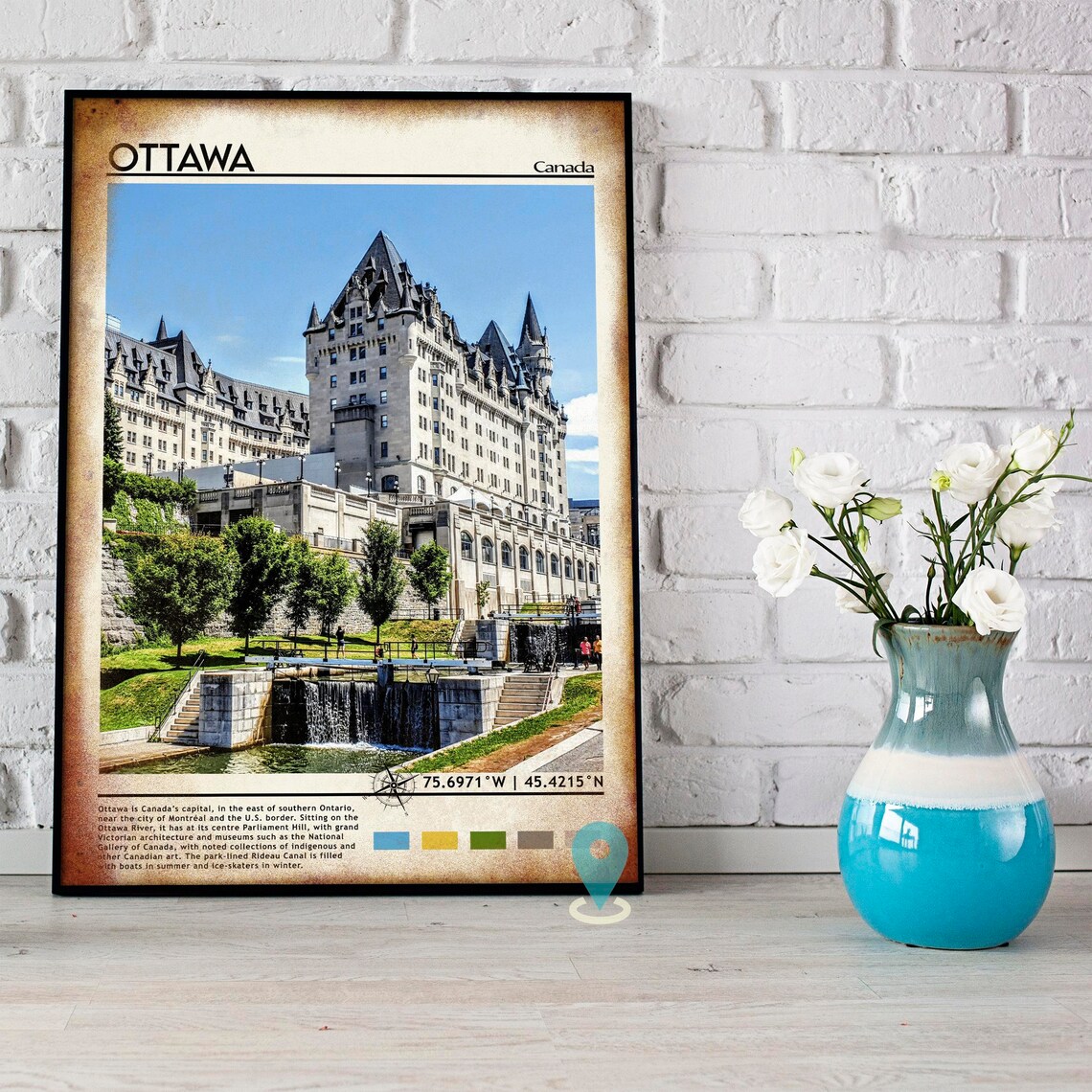 Ottawa Canada Chateau Laurier Rideau Canal Locks City Travel Print - Image 4
