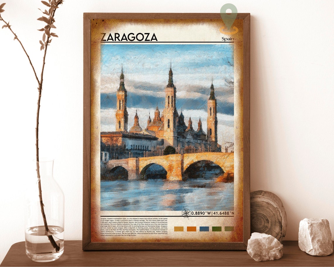 Zaragoza Spain Basilica of the Pillar Bridge Oil Painting Poster - Image 6