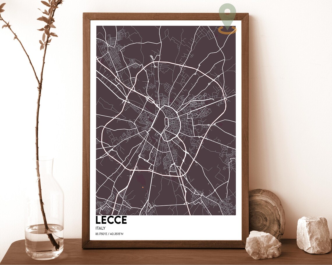 Lecce Italy City Map Dark Plum Neon Glowing Street Lines Poster - Image 5