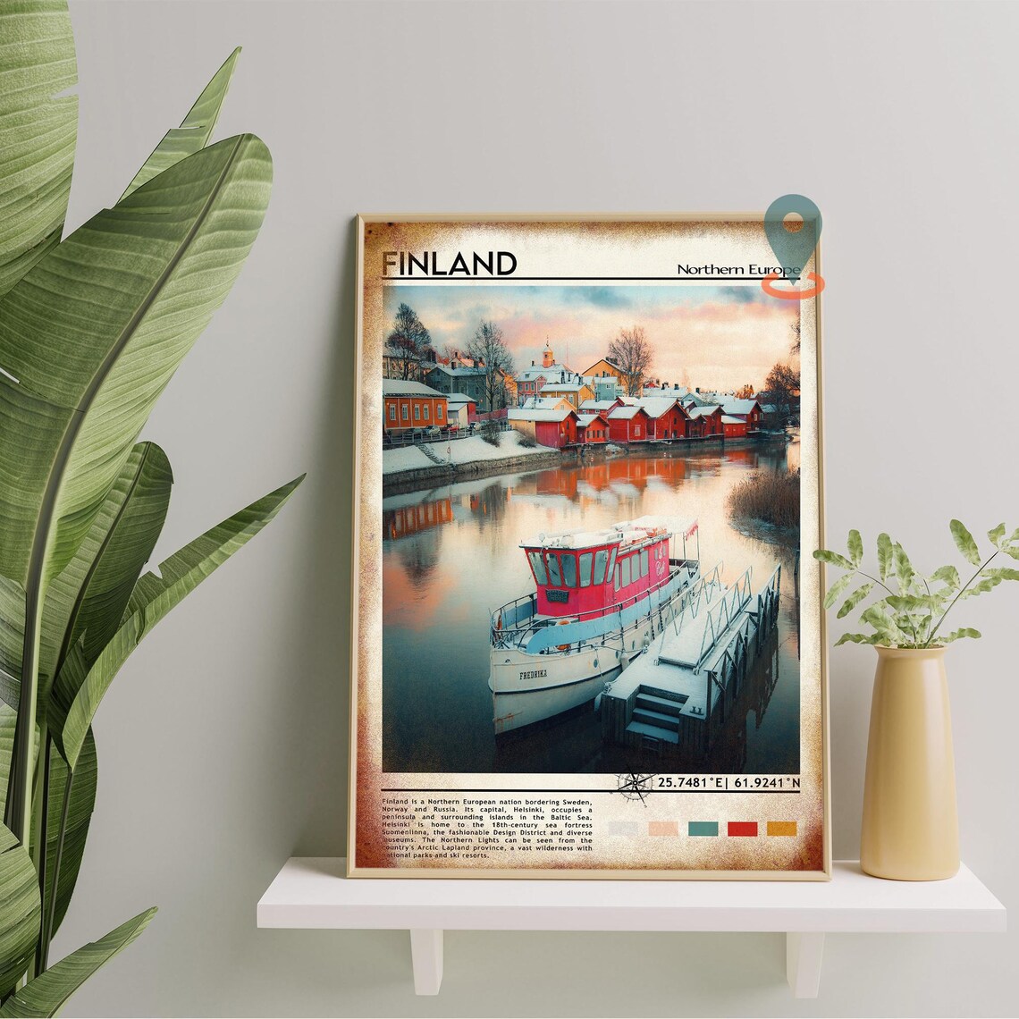 Finland Northern Europe Snowy Harbor Winter Twilight Scene Poster - Image 2