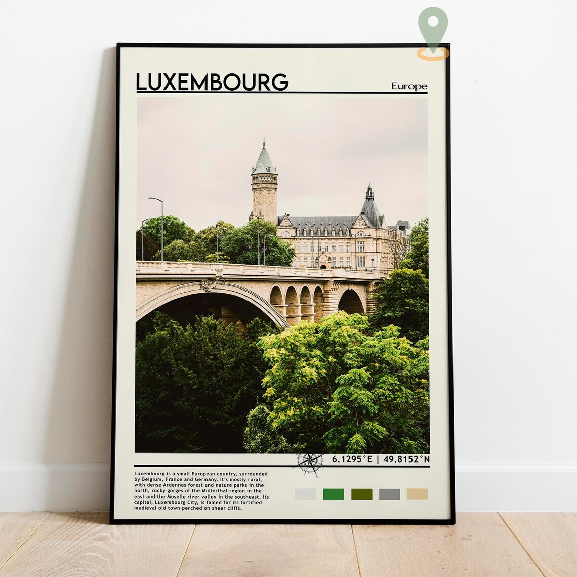 Luxembourg Europe Stone Bridge Palace Green Trees City Poster - Image 4