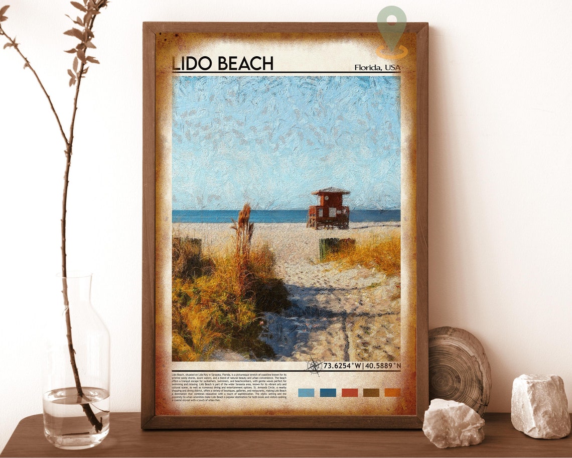 Lido Beach Florida Lifeguard Tower Beach Painting Style Travel Poster - Image 6