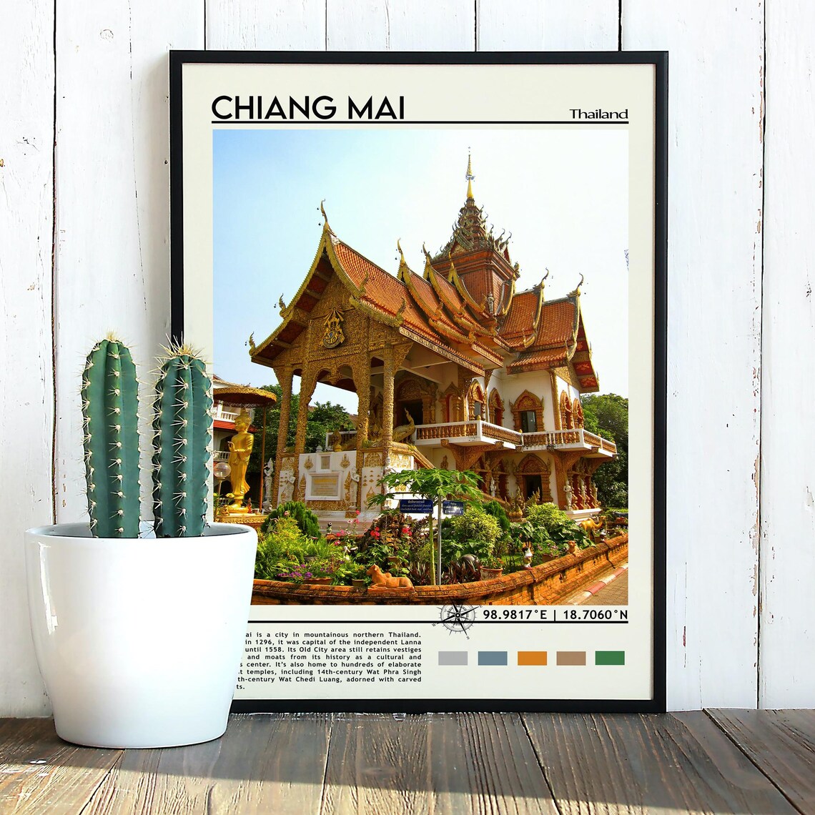 Chiang Mai Thailand Golden Temple Buddhist Travel Poster Art - Image 3