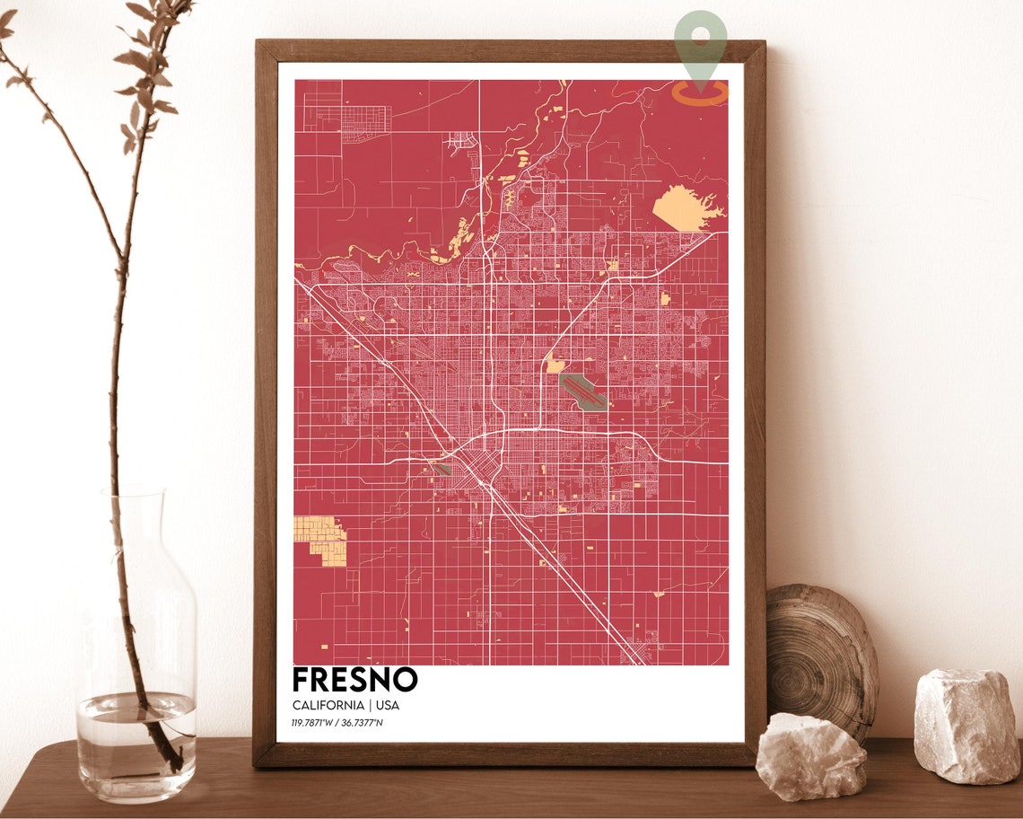 Fresno Map Fresno Map Print Fresno Personalized Map Fresno Wall Art Fresno Travel Poster Fresno Poster Fresno California Poster - Image 3