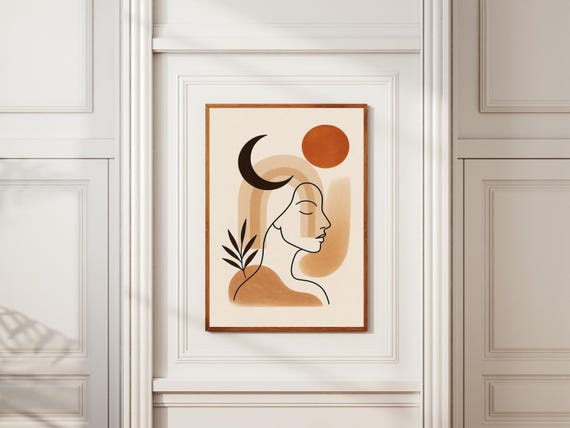Boho Woman Line Art Print Minimalist Neutral Decor