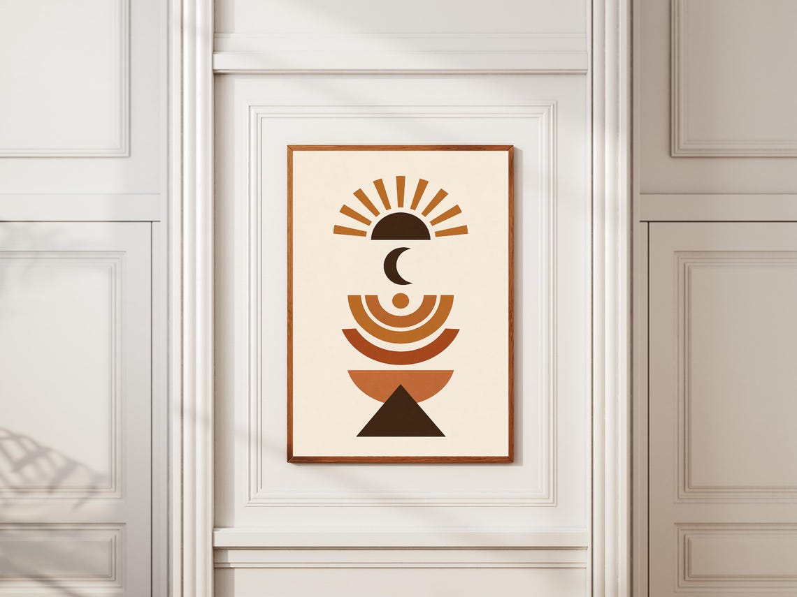 Boho Sun Moon Abstract Geometric Terracotta Mid Century Poster