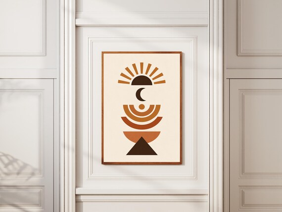 Modern Boho Abstract Wall Art Print Minimalist Mid Century Sun Moon Poster Neutral Scandinavian Home Decor