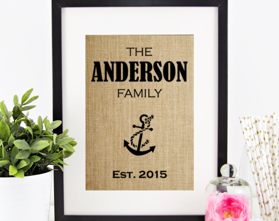 Personalized Rustic Anchor Family Name Sign, Wall Art Print