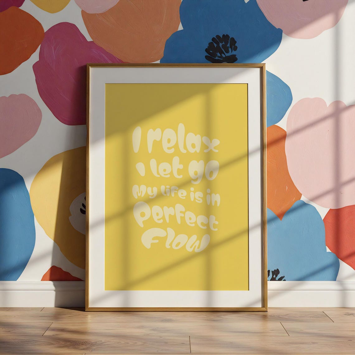 I Relax I Let Go Yellow Retro Affirmation Typography Art Poster