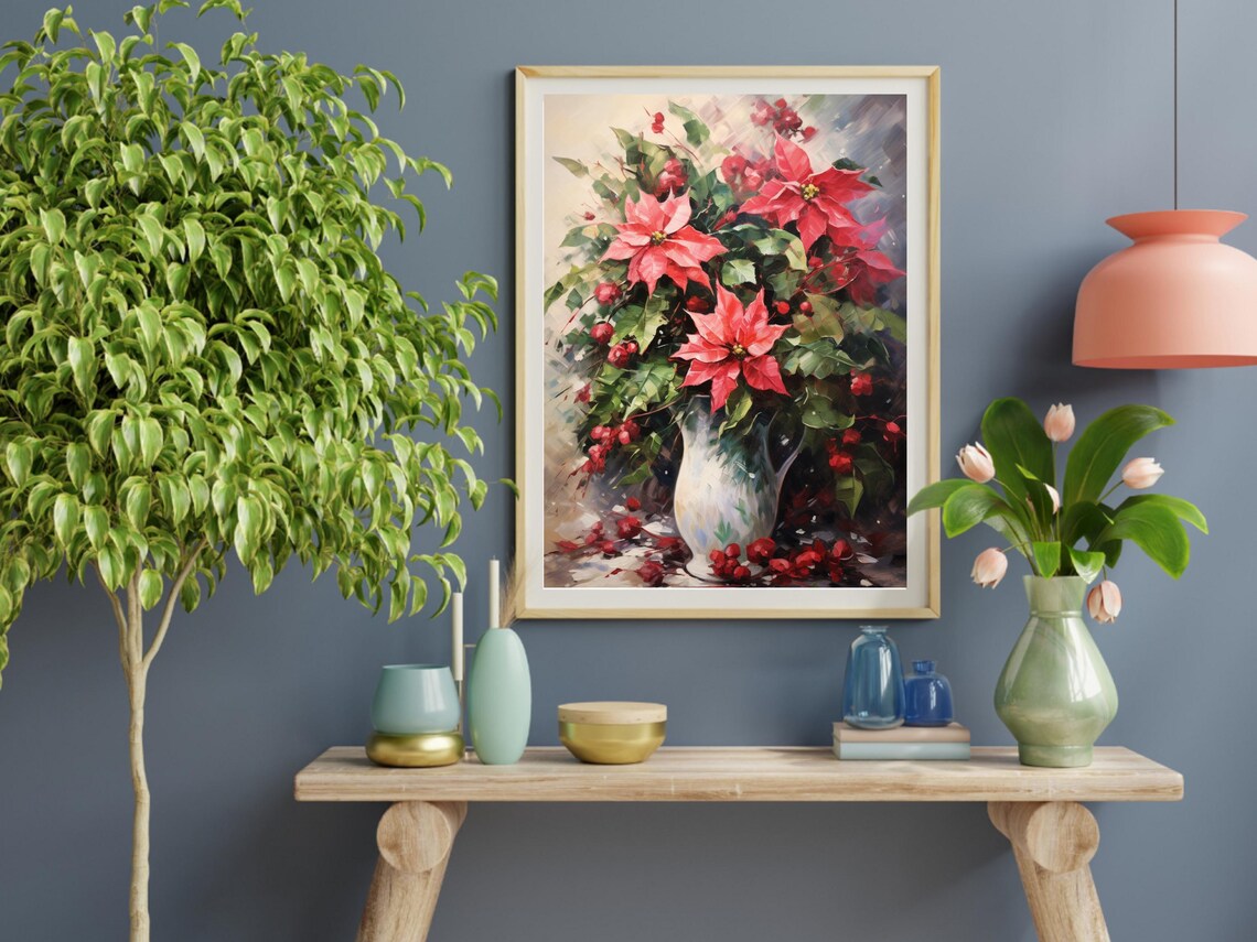 Poinsettia Art Print, Festive Holiday Flower - Image 2