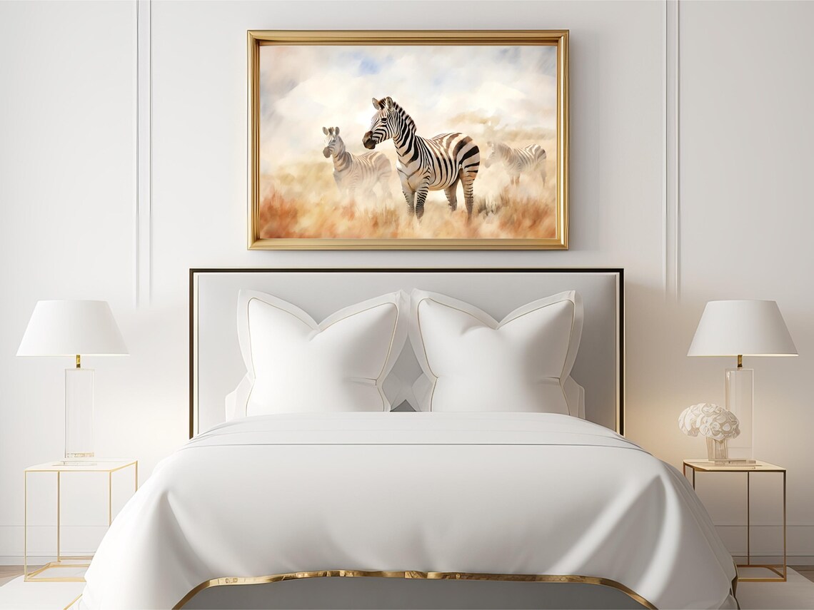 Zebras In The Savannah, African Landscape Art Print - Image 2