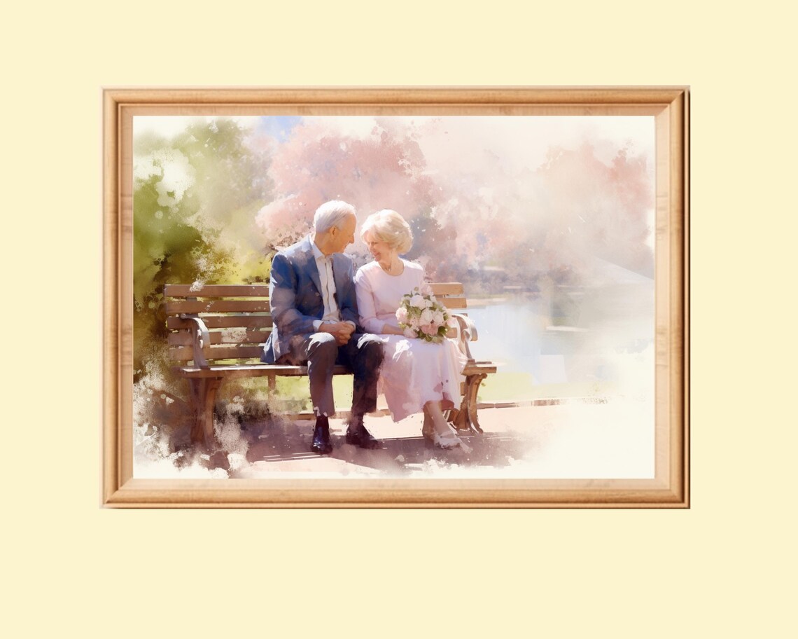 Elderly Couple In Love, Romantic Artwork